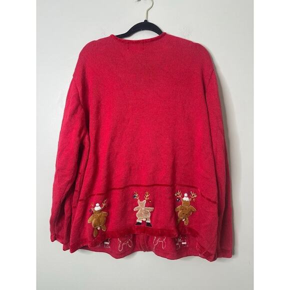 The Quacker Factory Reindeer 2X Red Christmas Cardigan Sweater Full Zip Novelty - Picture 6 of 10